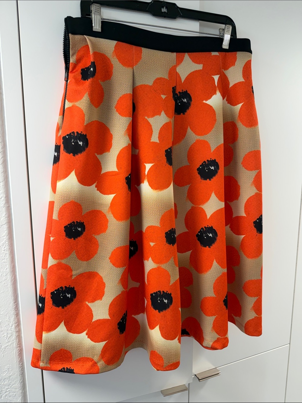 Topshop Orange Floral Circle Skirt with Black Accents